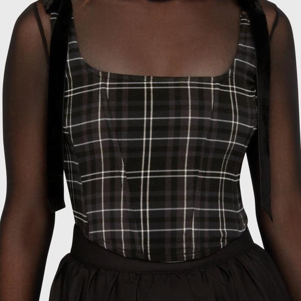 killstar tartan flora plaid corset black white size 3x